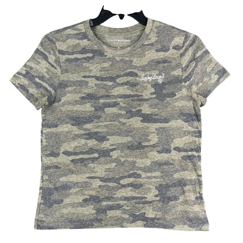 Lucky Brand Shirt Womens M Camo Crewneck Casual Soft Knit Streetwear Punk Grunge